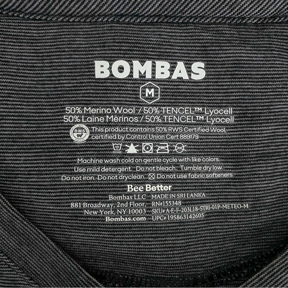 BOMBAS Dark Gray Long Sleeve Top Thumb Holes Merino Wool Blend Medium - Picture 10 of 12